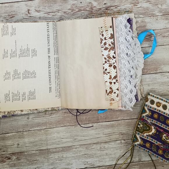 Small Purple & Gold Junk Journal, Handmade Recycled Journal, Chunky Junk Journal - Picture 7 of 16